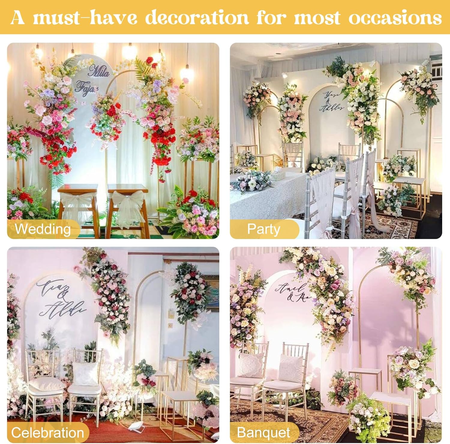 Fivenl Arch Backdrop Stand 6.6FT Balloon Arch Stand Stable Gold Wedding Arch Frame Metal Arch Backdrop Stand for Wedding Ceremony Birthday Party Bridal Baby Shower Banquet Decoration